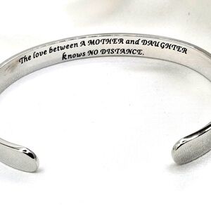 Stainless steel ingraved mother/ daughter Inspirational open cuff bracelet.